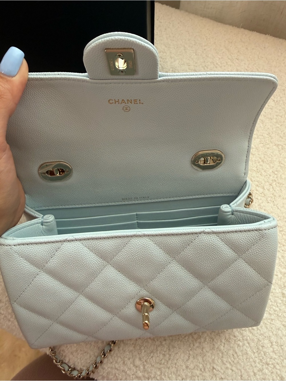 CHANEL Mini Quilted Top Handle Bag in Light Gray BRAND NEW - Picture 11 of 14